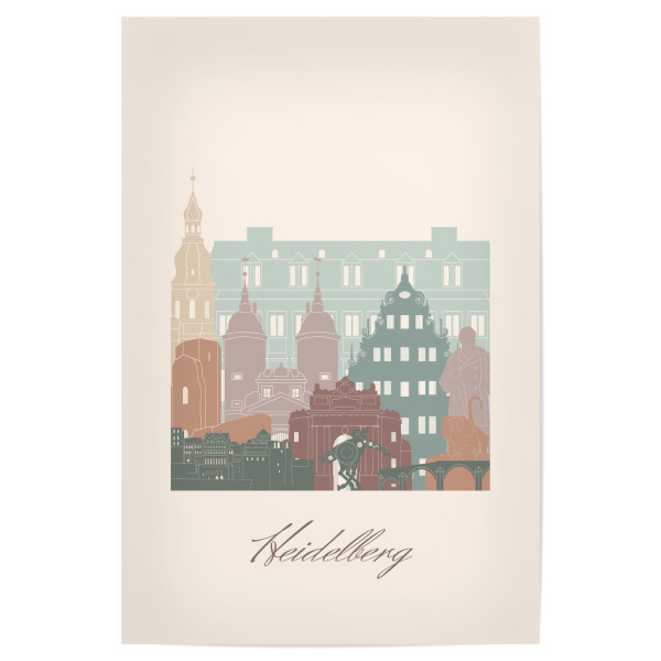 Poster 30x20 cm "Heidelberger Skyline Salbeigrün" artboxONE - Städte,Reise,Architektur,Kartografie