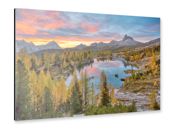Alu-Dibond "Sonnenaufgang am Lago Federa" 30x20 cm artboxONE