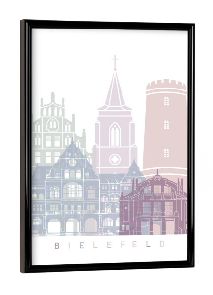Poster mit schwarzem Rahmen "BIELFELD SKYLINE PASTELL" artboxONE - Städte,Architektur