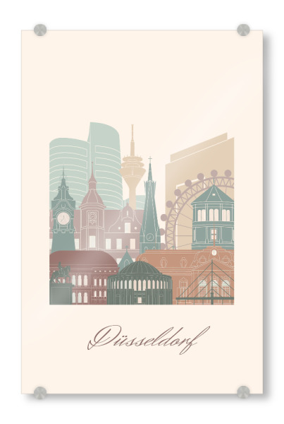 Acrylglasbild "Düsseldorfer Skyline Salbeigrün" artboxONE - Städte,Reise,Architektur,Städte / Düsseldorf,Kartografie