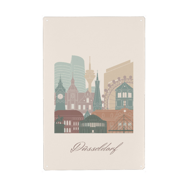 Metall Poster "Düsseldorfer Skyline Salbeigrün" artboxONE - Städte,Reise,Architektur,Städte / Düsseldorf,Kartografie
