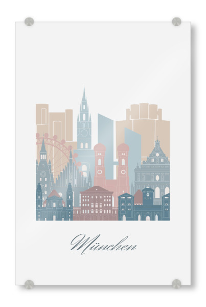 Acrylglasbild "Münchner Skyline im Erdton-Stil" artboxONE - Städte,Städte / München,Reise,Architektur,Kartografie