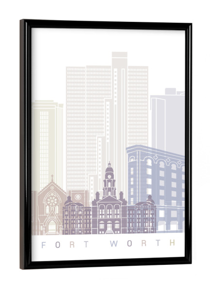 Poster mit schwarzem Rahmen "FORT WORTH SKYLINE PASTELL" artboxONE - Städte,Architektur