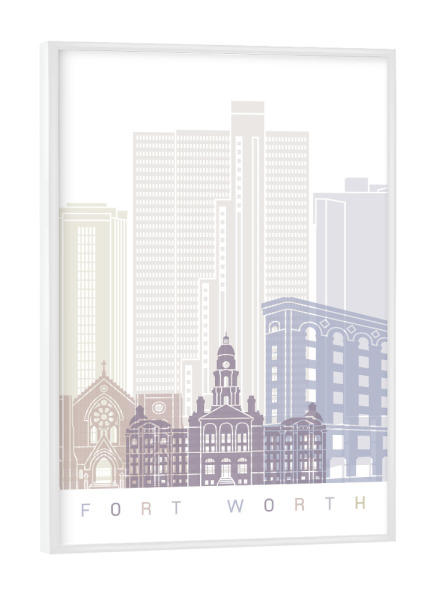 Poster mit weißem Rahmen "FORT WORTH SKYLINE PASTELL" artboxONE - Städte,Architektur