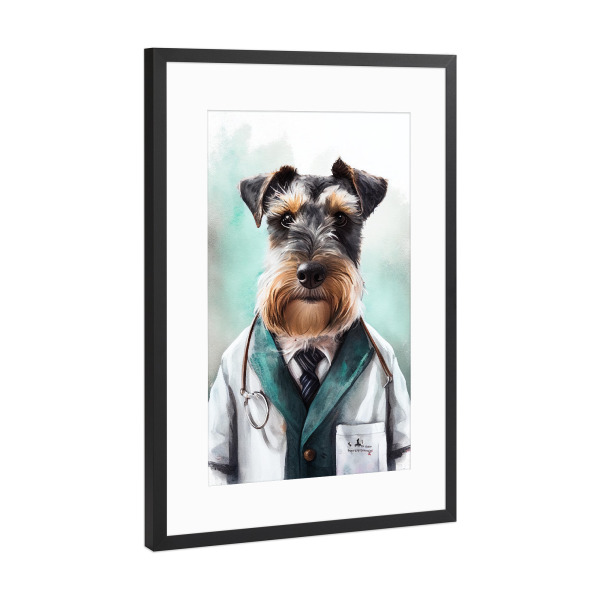 Poster mit Rahmen Schwarz (Metallic) "Doktor Terrier" artboxONE - Tiere,Lustig