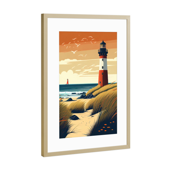 Poster mit Rahmen Gold "Sonnenuntergang an der Nordsee" artboxONE - Natur,Reise / Strand und Meer