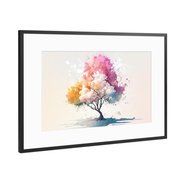 Poster mit Rahmen Schwarz (Metallic) "Bunte pastellfarbene Baummalerei" artboxONE - Natur