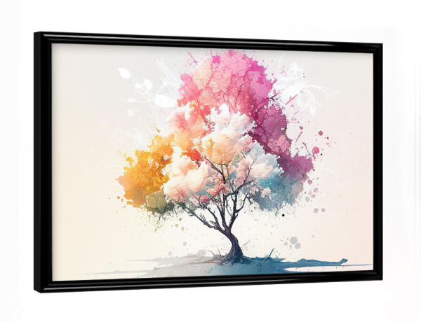 Poster mit schwarzem Rahmen "Bunte pastellfarbene Baummalerei" artboxONE - Natur