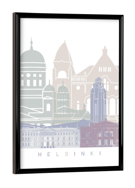 Poster mit schwarzem Rahmen "HELSINKI SKYLINE PASTELL" artboxONE - Städte,Architektur