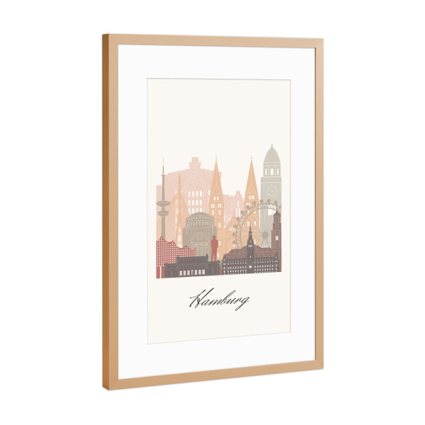 Poster mit Rahmen Kupfer "Hamburger Skyline - Terrakotta" artboxONE - Städte,Städte / Hamburg,Reise,Architektur,Kartografie