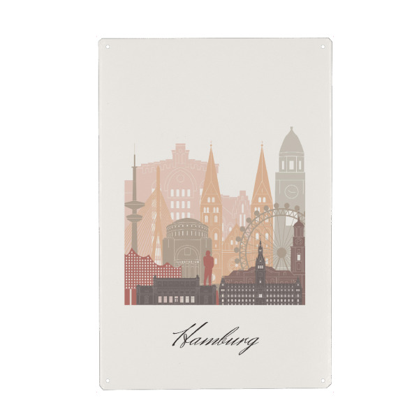 Holzbild "Hamburger Skyline - Terrakotta" artboxONE - Städte,Städte / Hamburg,Reise,Architektur,Kartografie