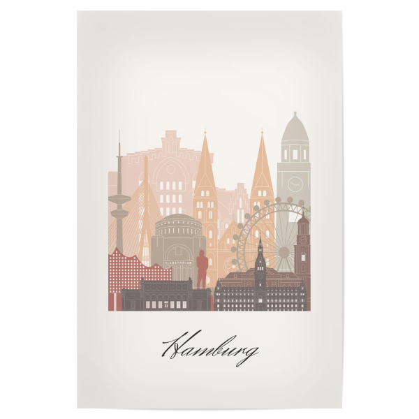 Poster "Hamburger Skyline - Terrakotta" artboxONE - Städte,Städte / Hamburg,Reise,Architektur,Kartografie