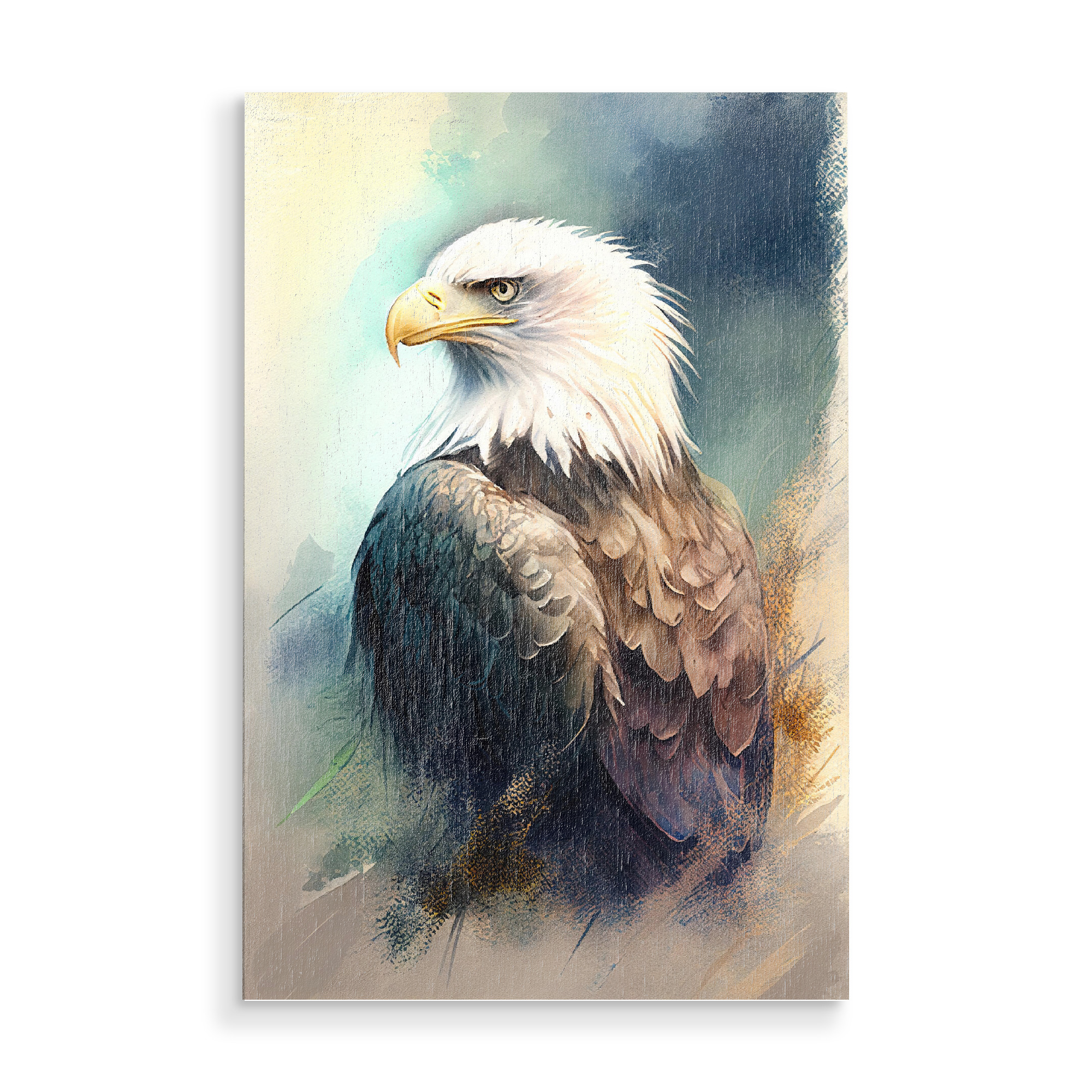 Holzbild "Bald Eagle watercolor" artboxONE - Tiere - Art,Bald eagle,Beautiful,Bird,Canvas,Drawing,Nature,Paint,Painting,Watercolor