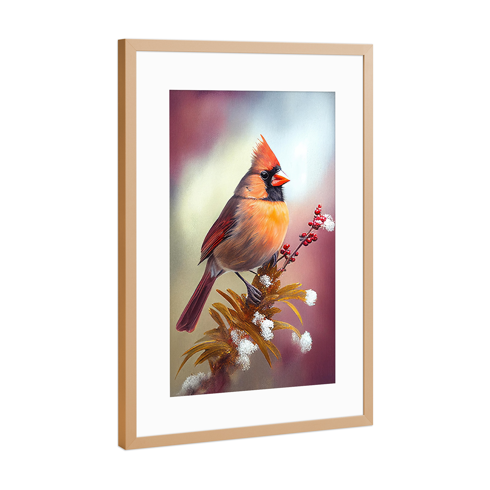 Poster mit Rahmen Kupfer "Aquarell des nördlichen Kardinals" artboxONE - Floral,Tiere