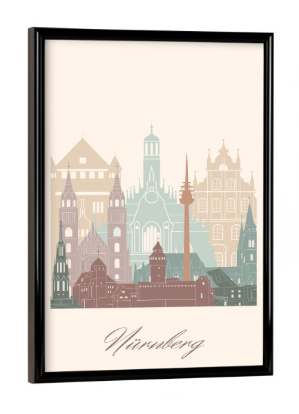 Poster mit schwarzem Rahmen "Nürnberger Skyline in Salbeigrün" artboxONE - Städte,Reise,Architektur,Kartografie