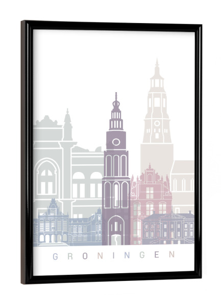 Poster mit schwarzem Rahmen "GRONINGER SKYLINE PASTELL" artboxONE - Städte,Architektur