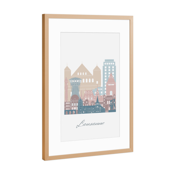 Poster mit Rahmen Kupfer "Skyline von Lausanne in Erdtönen" artboxONE - Städte,Reise,Architektur,Kartografie