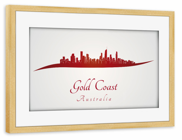 Poster mit Rahmen kiefer "Skyline von Gold Coast in Rot" artboxONE - Städte,Abstrakt