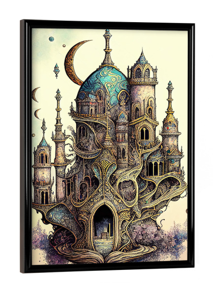 Poster mit schwarzem Rahmen "Surreale Pastellburg" artboxONE - Städte,Abstrakt