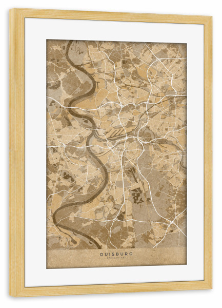 Poster mit Rahmen kiefer "Sepiakarte von Duisburg" artboxONE - Kartografie - Duisburg,Deutschland,Karte,Jahrgang,Sepia,Alt,Antik