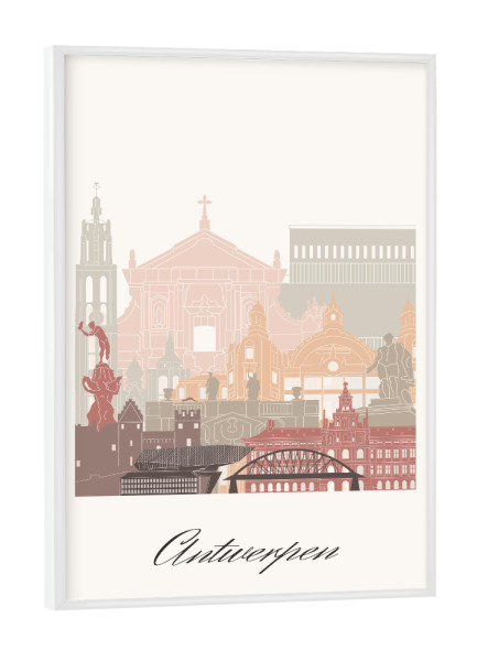 Poster mit weißem Rahmen "Antwerpener Skyline - Terrakotta" artboxONE - Städte,Reise,Architektur,Kartografie