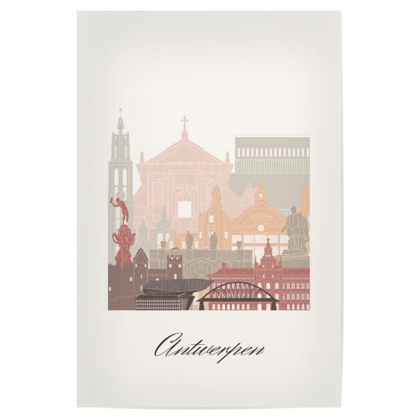 Poster 30x20 cm "Antwerpener Skyline - Terrakotta" artboxONE - Städte,Reise,Architektur,Kartografie