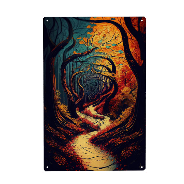 Holzbild "Surrealer Weg durch den Herbstwald" artboxONE - Abstrakt