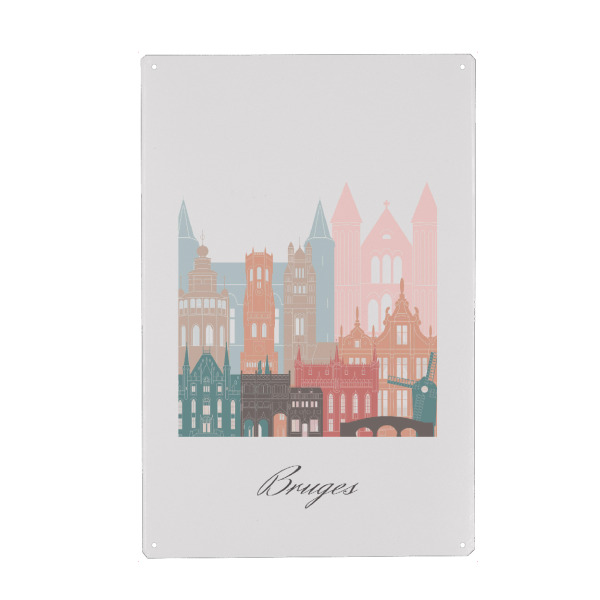 Holzbild "Brügge Skyline Pastellstil" artboxONE - Städte,Reise,Architektur,Kartografie