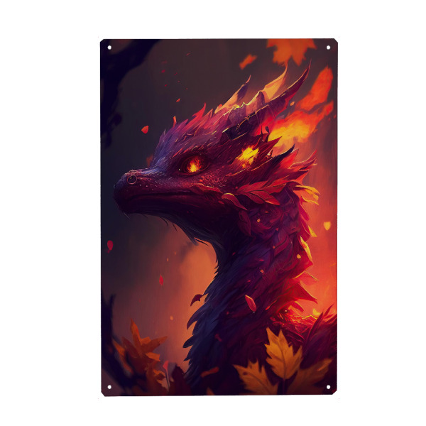 Holzbild "Baby Feuerdrache" artboxONE - Tiere - Kunst,Schwarz,Leinwand,Hübsch,Dunkel,Drache,Dramatisch,Feuer,Mystisch,öl,Farbe,Malerei,Rot,Aquarell