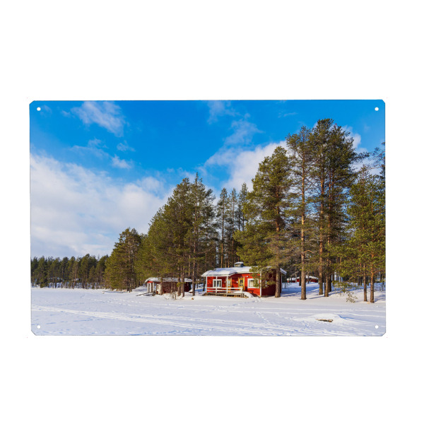 Holzbild "Schnee, Holzhütte, Wald" artboxONE - Natur,Reise,Architektur,Reise / Länder