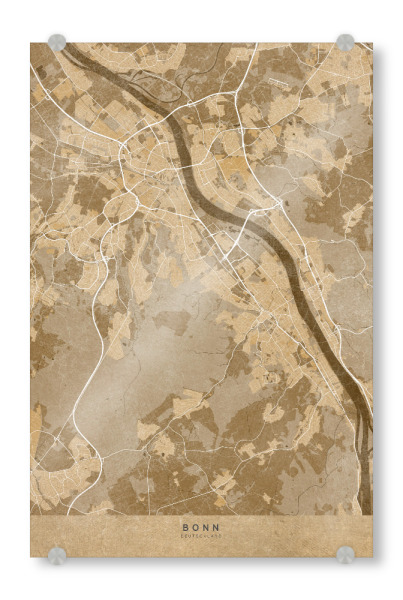 Acrylglasbild "Sepiakarte von Bonn Deutschland" artboxONE - Kartografie - Bonn,Deutschland,Braun,Sepia,Jahrgang,Karte,Antik