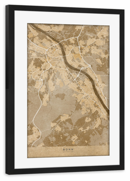 Poster mit Rahmen schwarz "Sepiakarte von Bonn Deutschland" artboxONE - Kartografie - Bonn,Deutschland,Braun,Sepia,Jahrgang,Karte,Antik