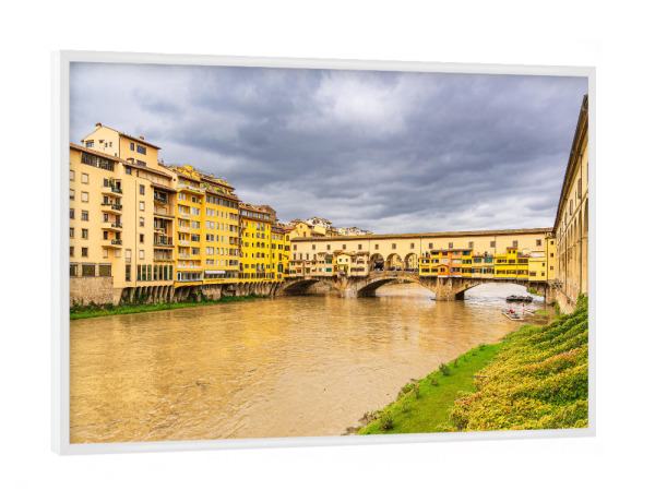 Poster mit weißem Rahmen "Fluss, Brücke, Häuser" artboxONE - Reise,Architektur,Reise / Länder,Städte / Weitere