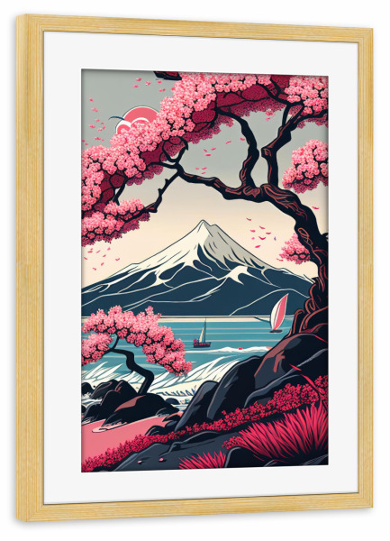Poster mit Rahmen kiefer "Kirschblüte - Das Segelboot" artboxONE - Natur,Reise,Floral