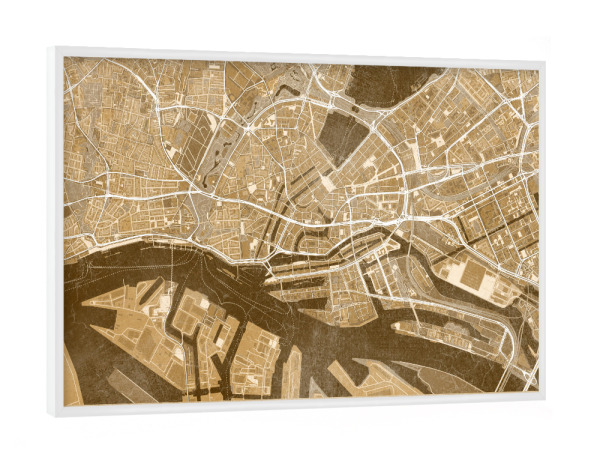 Poster mit weißem Rahmen "Karte - Hamburger Innenstadt" artboxONE - Kartografie - Sepia,Hamburg,Deutschland,Karte,Alt,Antik,Braun