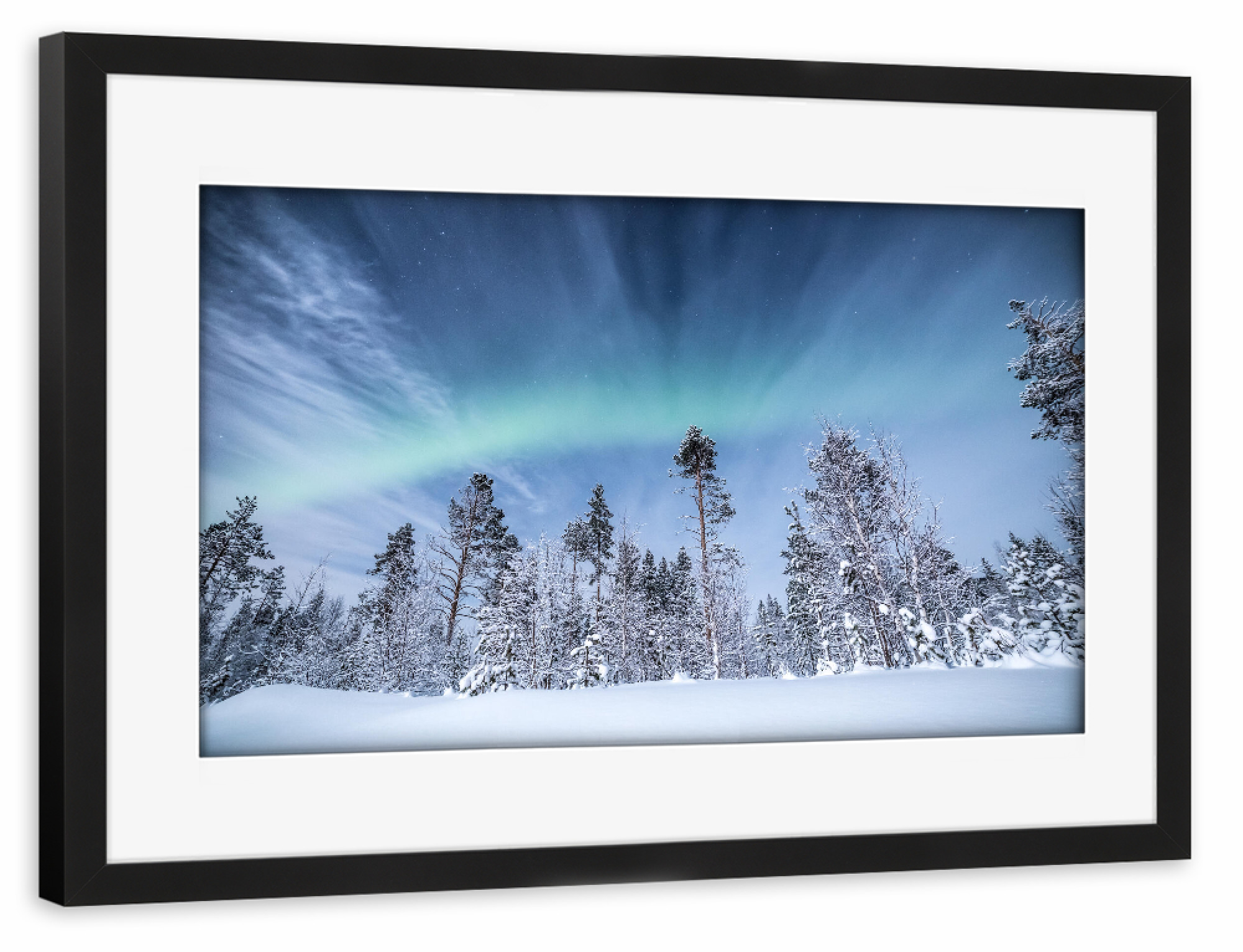 Poster mit Rahmen schwarz "Nordische Winternacht" artboxONE - Natur,Reise