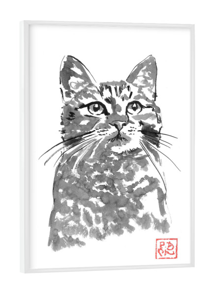 Poster mit weißem Rahmen "Tapfere Katze" artboxONE - Tiere - Katze,Sumie,Japan