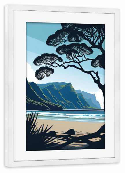 Poster mit Rahmen weiß "Hanalei Bay, Kauai, Hawaii" artboxONE - Natur,Reise,Reise / Strand und Meer