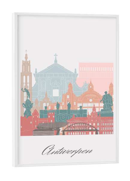 Poster mit weißem Rahmen "Antwerpener Skyline-Pastellstil" artboxONE - Städte,Reise,Architektur,Kartografie
