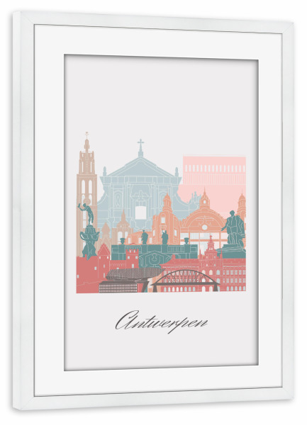 Poster mit Rahmen weiß "Antwerpener Skyline-Pastellstil" artboxONE - Städte,Reise,Architektur,Kartografie