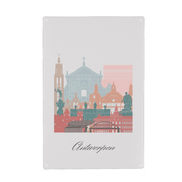 Holzbild "Antwerpener Skyline-Pastellstil" artboxONE - Städte,Reise,Architektur,Kartografie