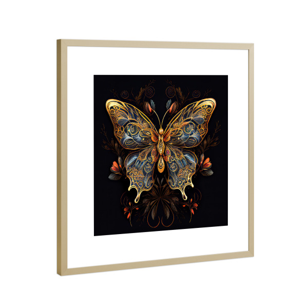 Poster mit Rahmen Gold "Bunter Schmuckschmetterling" artboxONE - Tiere,Abstrakt