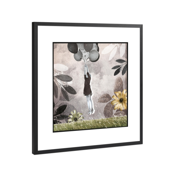 Poster mit Rahmen Schwarz (Metallic) "Gedenkbild Kind mit Ballon" artboxONE - Für Kinder,Für Mama,Für Papa