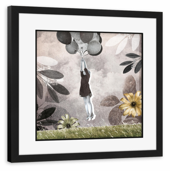 Poster mit Rahmen schwarz "Gedenkbild Kind mit Ballon" artboxONE - Für Kinder,Für Mama,Für Papa