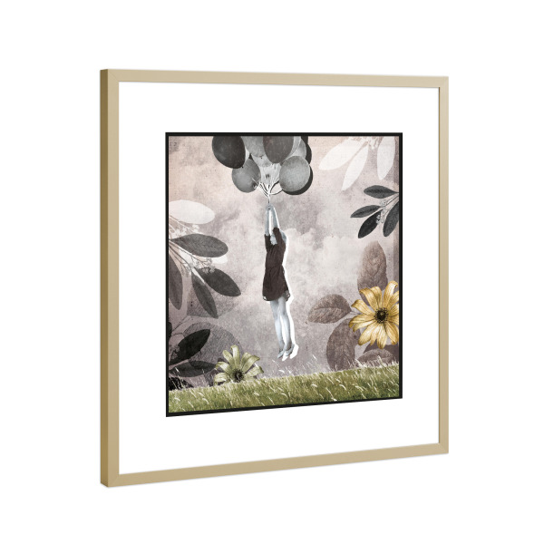 Poster mit Rahmen Gold "Gedenkbild Kind mit Ballon" artboxONE - Für Kinder,Für Mama,Für Papa