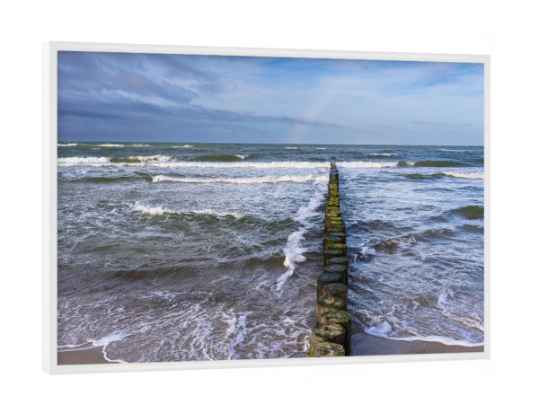 Poster mit weißem Rahmen "Wolken, Strand, Wellen, Meer" artboxONE - Natur,Reise,Reise / Strand und Meer