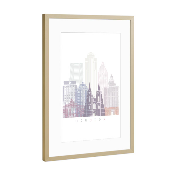 Poster mit Rahmen Gold "Skyline-Pastell von Houston" artboxONE - Städte,Architektur