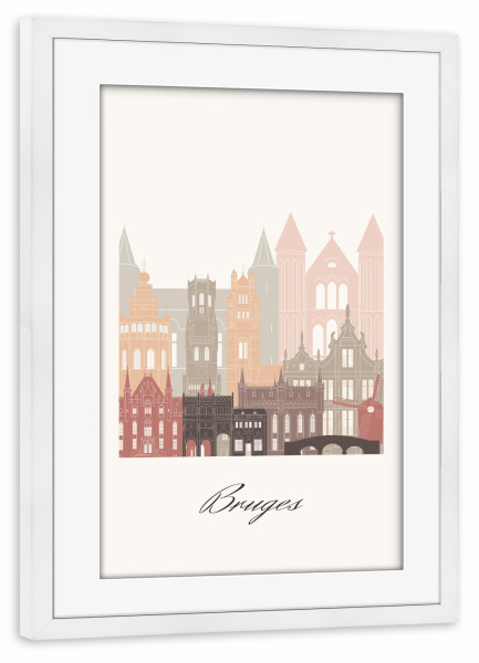 Poster mit Rahmen weiß "Skyline von Brügge in Terrakotta" artboxONE - Städte,Reise,Architektur,Kartografie
