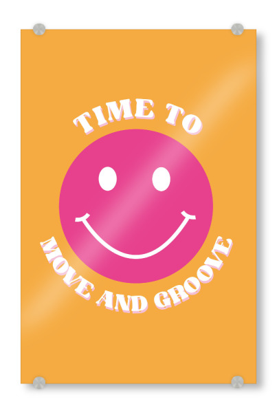 Acrylglasbild "Move and groove orange/pink" artboxONE - Typografie,Für Kinder,Comic,Festivals,Lustig