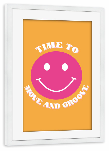 Poster mit Rahmen weiß "Move and groove orange/pink" artboxONE - Typografie,Für Kinder,Comic,Festivals,Lustig